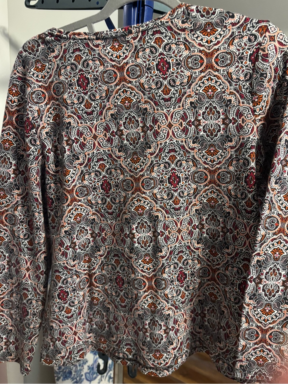 croft & barrow Paisley Long Sleeve Top in Burgundy, Coral and Cream - Picture 2 of 2